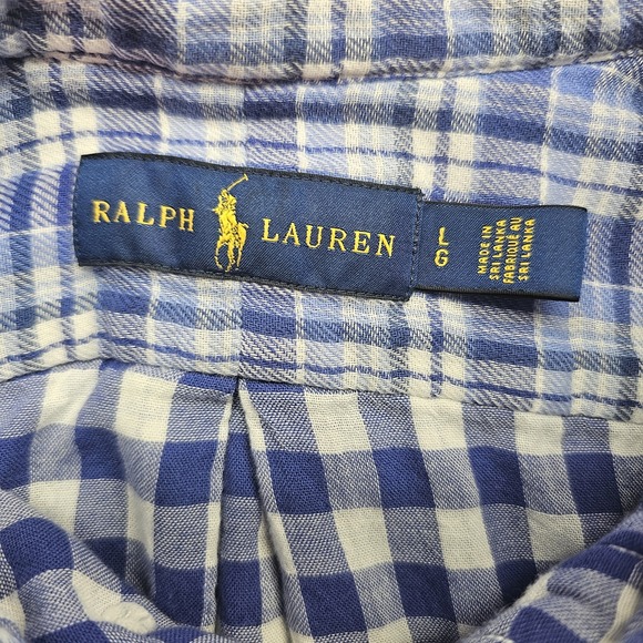 Polo Ralph Lauren Men's Long Sleeve Flannel Shirt White/Blue Plaid Size Large - Picture 4 of 8